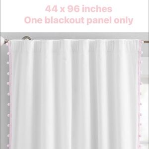 Pottery barn kids White Blackout Curtain Panel with Pink Pom Pom Trim sz 44x96”